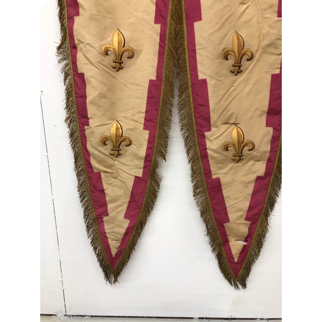 Textile Antique French Hand-Decorated Silk Wall Flag For Sale - Image 7 of 12