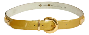 Vintage Patent Gold Leather Belt with H Brass Logo Made In France