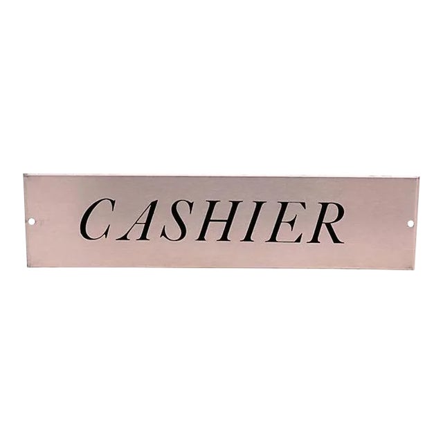 Vintage Metal Cashier Sign For Sale