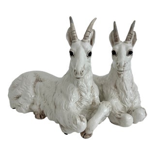 Mid-Century Italian Ronzan Ceramic Double Mountain Goat Sculpture For Sale