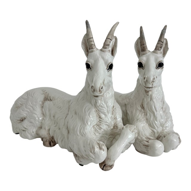 Mid-Century Italian Ronzan Ceramic Double Mountain Goat Sculpture For Sale