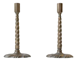 19th Century Twisted Gothic Candlesticks in Bronze, Set of 2