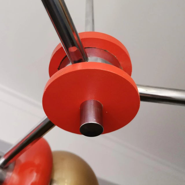 Mid-Century Space Age Orange Wood and Glass Sputnik Chandelier, 1960s For Sale - Image 9 of 11