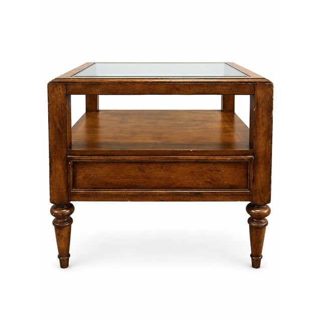 1980s Vintage 1980s Lexington Traditional Wood and Glass End Table With Drawer For Sale - Image 5 of 9