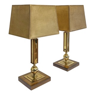 Vintage Wood and Brass Table Lamps by Temde Leuchten, 1970s, Set of 2 For Sale