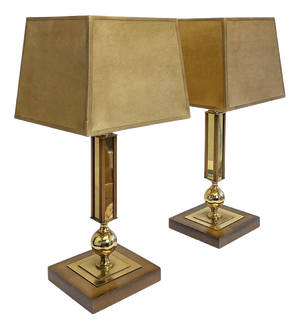 Vintage Wood and Brass Table Lamps by Temde Leuchten, 1970s, Set of 2