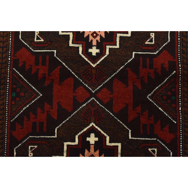 Baloch Rug 2’10” X 4’7” Red Wool Vintage Tribal Hand-Knotted Oriental Carpet For Sale In Philadelphia - Image 6 of 11