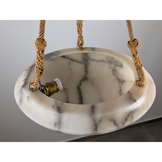 Art Deco Carved Alabaster Pendant Lamp in Black Veining, 1920s For Sale - Image 10 of 11