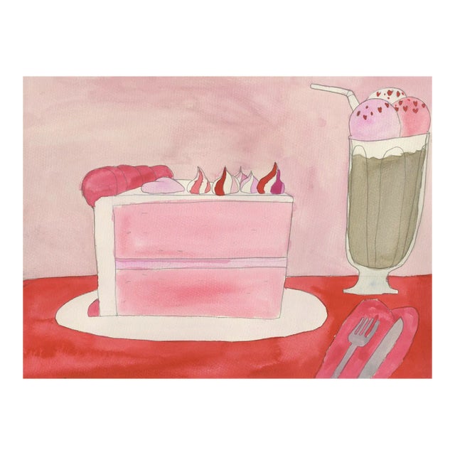 "Valentine Slice of Cake and Ice Cream Float (D2092)" Original Contemporary Drawing by Michael Nuñez For Sale
