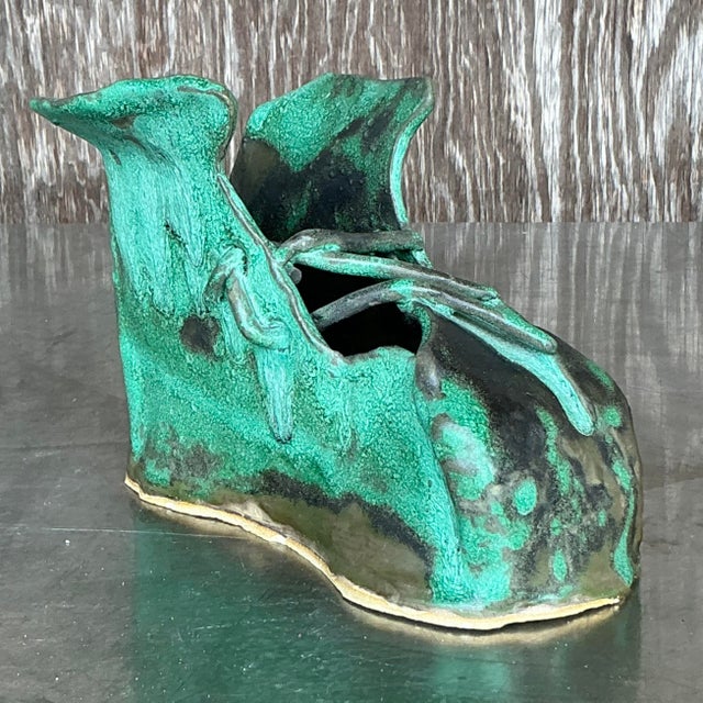 Mid-Century Modern Vintage Boho Slab Built Studio Pottery Shoe Sculpture Z For Sale - Image 3 of 9