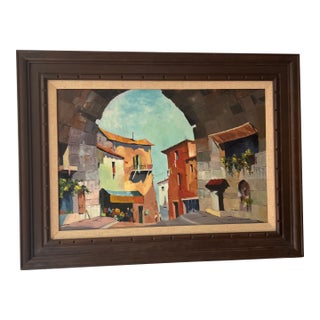 20 Th Century Oil on Canvas Framed Signed by H.Misvani Titled the Old Archway For Sale