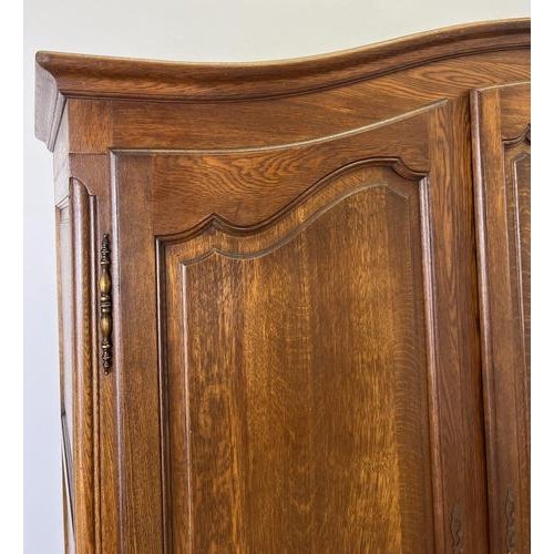 Vintage French Louis XVI Style Carved Oak 3-Door Armoire For Sale - Image 4 of 13