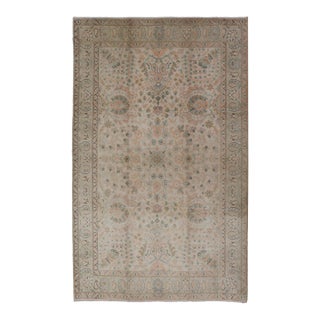 Neutral Vintage Turkish Oushak Rug With Floral Design and Repeated Floral Motifs For Sale