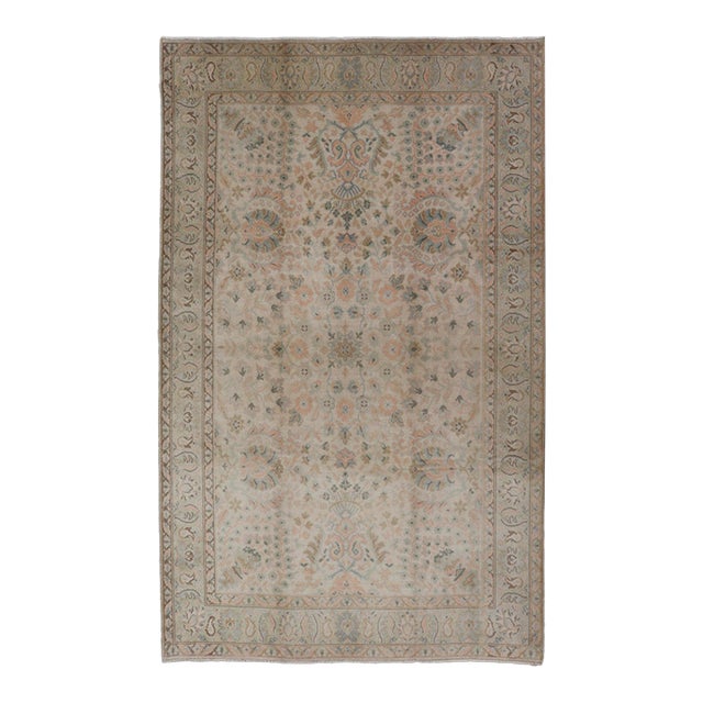 Neutral Vintage Turkish Oushak Rug With Floral Design and Repeated Floral Motifs For Sale