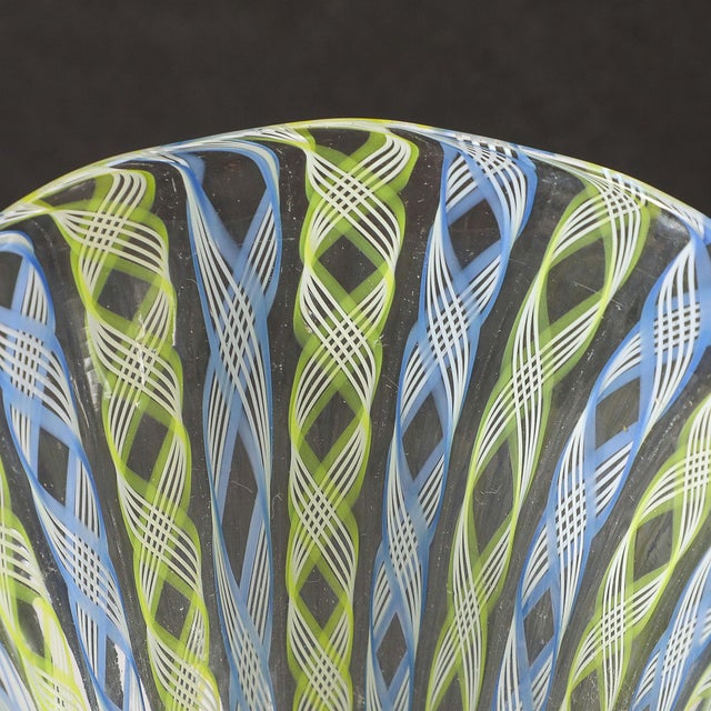 Set of 8 Hand-Blown Murano Latticino Blue & Chartreuse Wine Glasses W/ 24k Gold For Sale - Image 13 of 18