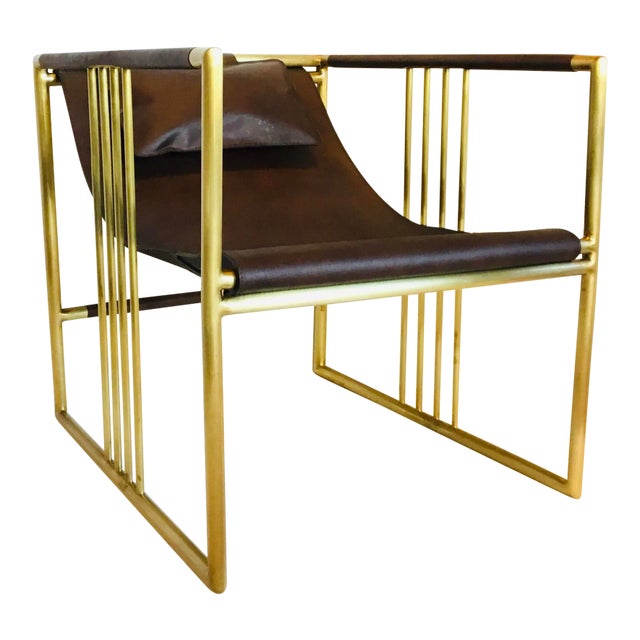 Baker Modern Dark Brown Bison Leather Sling Chair For Sale