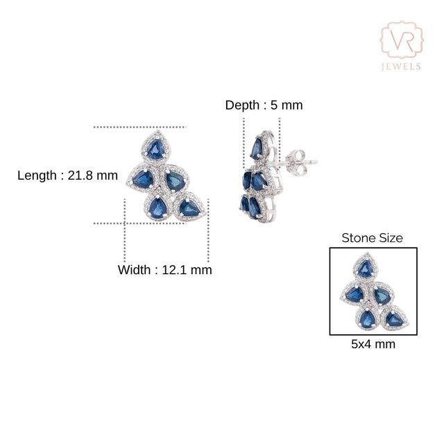 14k Solid Gold Wing-Shaped 4.02 Ct Blue Sapphire Diamond Cluster Earrings- 2 Pieces For Sale - Image 11 of 14