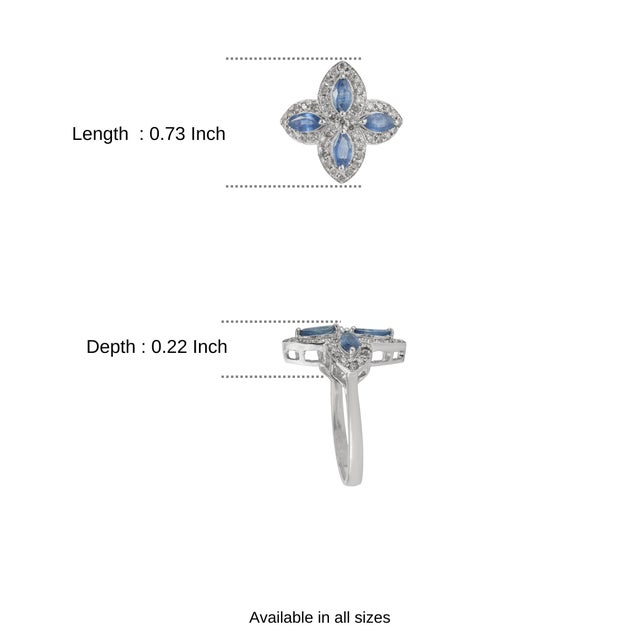 Antique Edwardian Style Blue Sapphire & Diamond Halo Ring in Sterling Silver, Size 7 For Sale - Image 10 of 13
