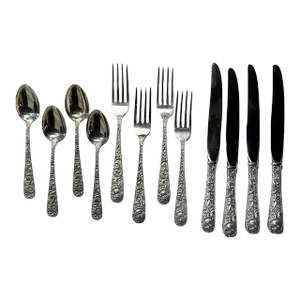 12 Piece Set of Kirk & Son Sterling Silver Repousse Pattern Luncheon Flatware, 1950s