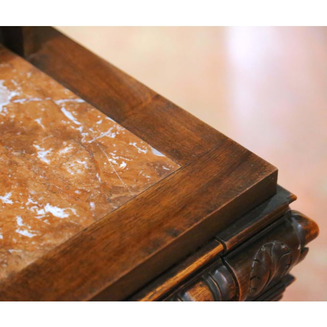 19th C. French Henri II Walnut Desserte Console With Lift-Top Marble Interior For Sale - Image 13 of 18
