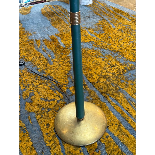 1960s Mid-Century Modern Brass Floor Lamp With Teal Fabric Shade For Sale - Image 10 of 10