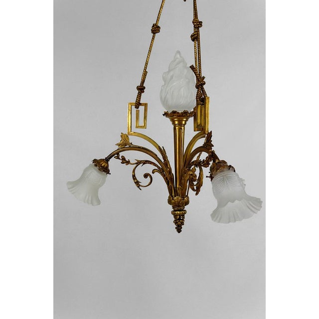 Louis XVI Neoclassical Style Hanging Light in Gilded Bronze, 1890s For Sale - Image 4 of 16