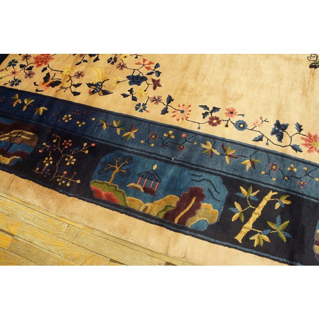 1920s Beige Floral Modern Antique Chinese Peking Rug 10' X 15' 6'' Handknotted Wool Carpet For Sale - Image 4 of 10