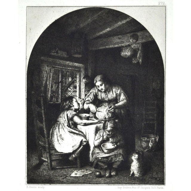 Les Repas des Enfants - Original Etching by Edward Davis - 1862 For Sale