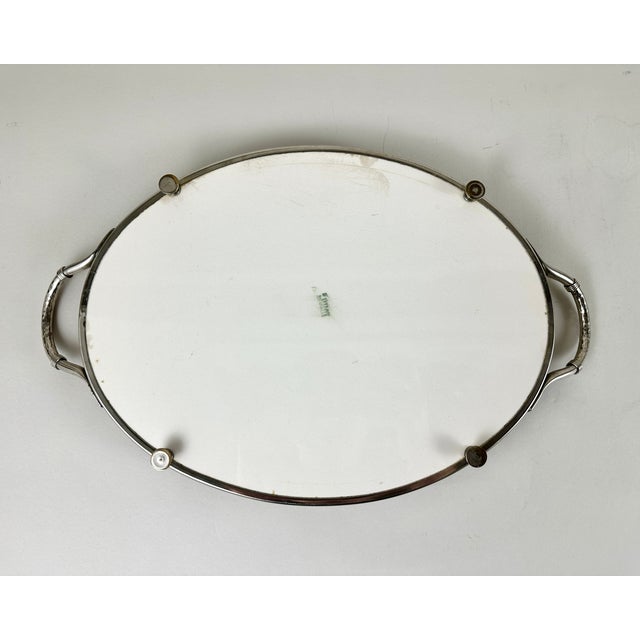 Antique Brass Serving Tray with Handles & Floral Decor, 1930s For Sale - Image 9 of 10