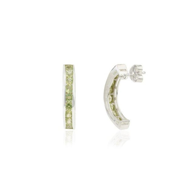 Gemstone Silver August Birthstone Peridot Half Hoop Earrings for Her, A Pair For Sale - Image 7 of 11