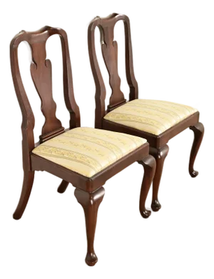 Henkel Harris Queen Anne Solid Mahogany Side Chairs or Dining Chairs, Pair