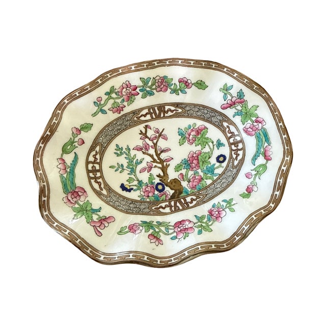Coalport Porcelain Pair of English Coalport Indian Tree Petite Scalloped Bone China Dishes, Circa 1930s For Sale - Image 4 of 6