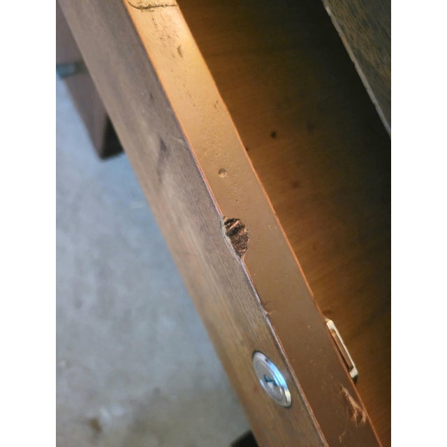 Vintage Alma Mid Century Modern Tanker 6 Drawer Solid Wood Large Desk For Sale - Image 15 of 17