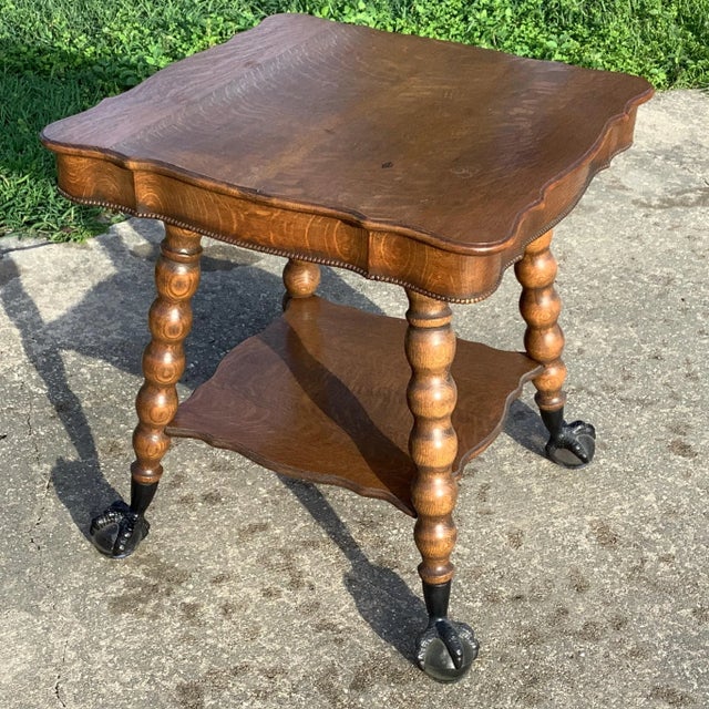 Wood Antique Oak Claw and Ball Foot Parlor Table For Sale - Image 7 of 12
