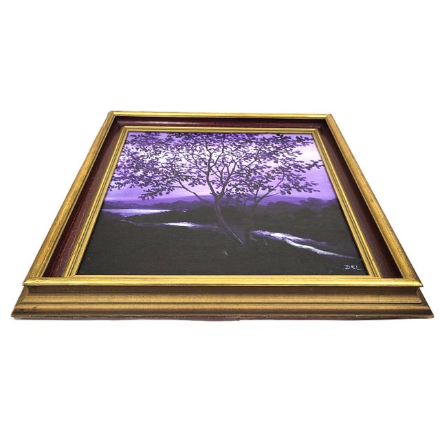 Vintage American 20th C Framed Oil Painting Nocturnal Landscape River & Forest For Sale - Image 10 of 16
