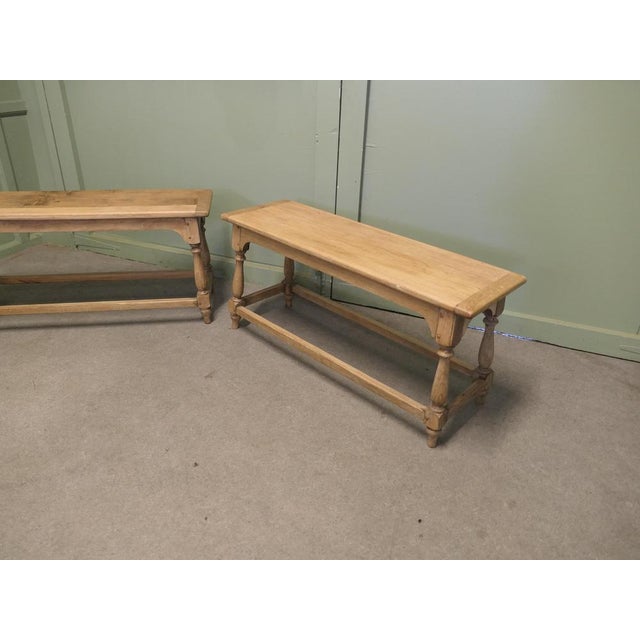 Wood Antique Bleached Oak Benches, 1910, Set of 2 For Sale - Image 7 of 8