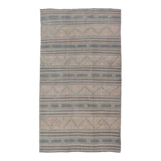 Vintage Turkish Flat-Weave Kilim With Embroideries in Blue, Brown, and Cream For Sale