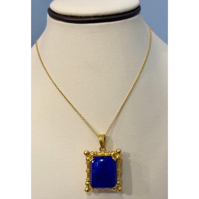 25 Carat Lapis Lazuli Pendant in 22 Karat Gold Frame, 15.9 Gm, 16-18" Chain For Sale - Image 11 of 18