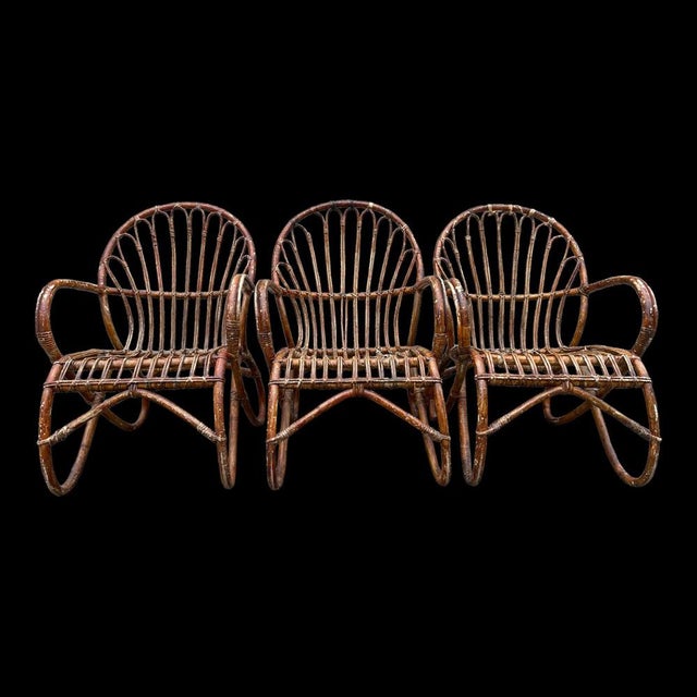 Series of 3 rattan armchairs from the 1970s from the Netherlands
