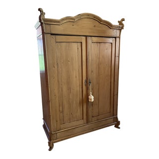 Vintage Pine Wardrobe Armoire For Sale