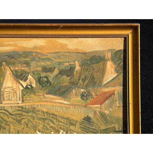 Gold Early 20th C. Village Landscape Print on Board - In the Impressionist Style For Sale - Image 8 of 11