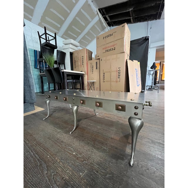 Mid-Century Modern Stainless With Brass Footman Cocktail Coffee Table For Sale - Image 10 of 12
