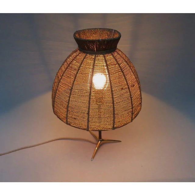 Austrian Brass, Wood & Cord Table Lamp with Crow's Foot, 1950s For Sale - Image 4 of 18