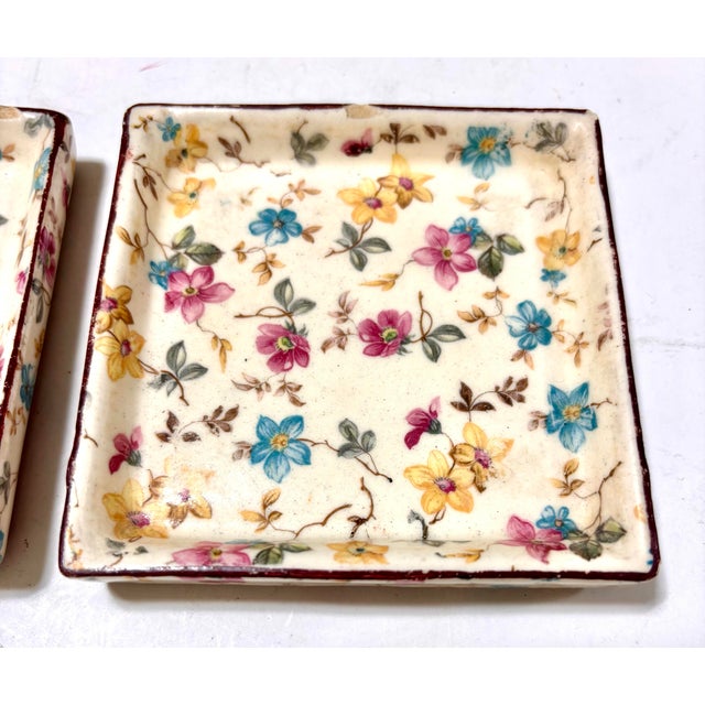 1950s Vintage Mid Century Erphila Czecho-Slovakia Chintz Flower Pots With Saucers, a Pair For Sale - Image 5 of 12
