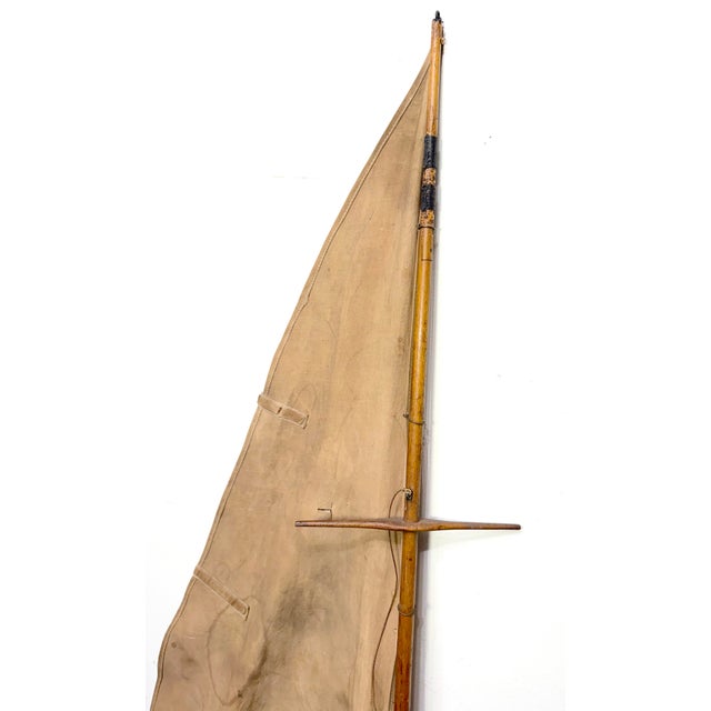 Wood Rare Antique 19th Century Handmade Folk Art Wood Metal Sailing Yacht Sail Boat For Sale - Image 7 of 18