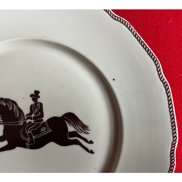 Art Deco Large French Paris Porcelain Art Deco Charger Plate With Equestrian Silhouette of Horse & Rider Manner of Gio Ponti Signed Primavera For Sale - Image 3 of 5
