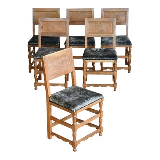 Early Century Country Style Danish Dining Chairs in Oak and Leather- Set of 6 For Sale