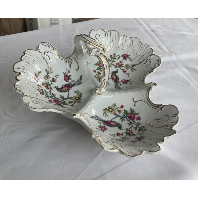 Vintage Tri-Section Handpainted Dish Serving Bowl Vintage Large Condiment Server For Sale In Washington DC - Image 6 of 10