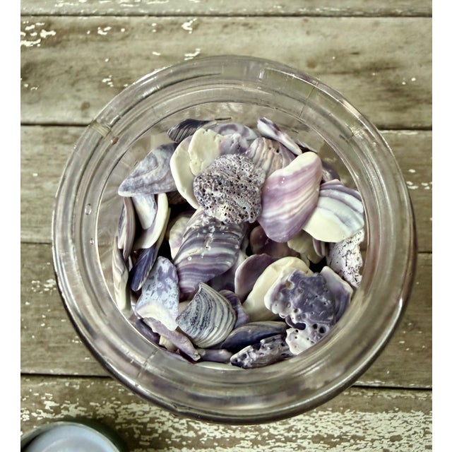 Antique Maganese Mason Jar With Wampum Shells For Sale - Image 4 of 7