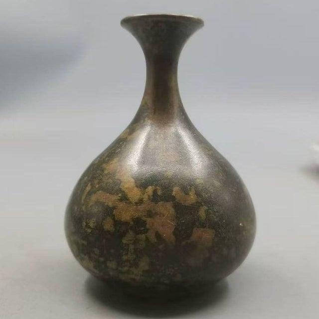 Vintage Distressed Bronze Pear-Shaped Vase / Patinated Metal Bud Vase For Sale - Image 4 of 9